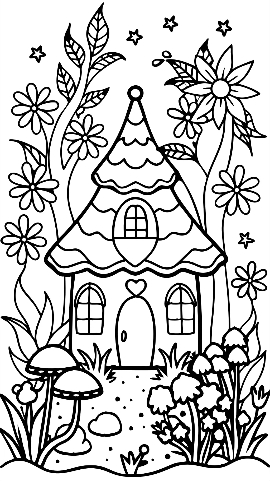 coloriage de la maison de fée de la forêt enchantée